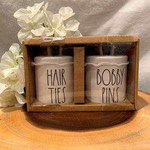 Rae Dunn White Hair Ties and Bobby Pins Jar Set